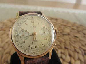 Rare Olma De Luxe Chronograph Oversize Rose Gold 18k Valjoux 22 Nice Patina!