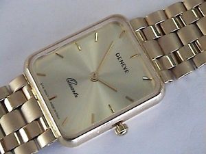 NEW Geneve Quartz 14k Yellow Solid Gold Both Band and Case Men`s Watch