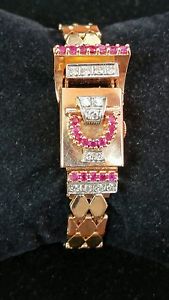 Vintage Ladies' Retro 14K Rose & Yellow Gold Diamond & Ruby Cocktail Wristwatch
