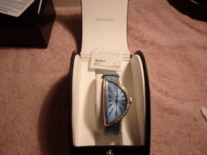 Movado Diamond Half Moon Quartz Watch 84-A1-1950 blue Dial Box & Papers