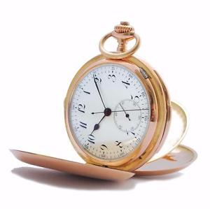 RARE SWISS CHRONOGRAPH & MINUTE REPEATER 18K SOLID GOLD FULL HUNTER POCKET WATCH
