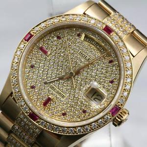 Customized 18K After Market  Solid Yellow Gold 18038 Day-Date Single Quick set