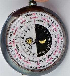 UNIQUE antique 24h Dial GMT Day&Night indicator World time watch.Show 24 Cities
