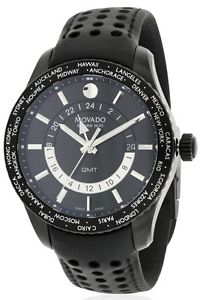 Movado Series 800 Black PVD Leather Mens Watch 2600117