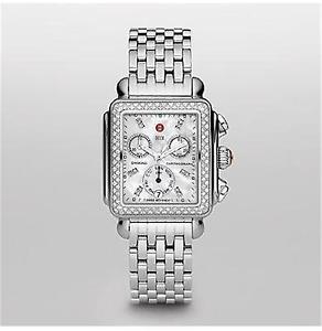 New Authentic Michele Signature Deco Diamond Steel Watch MWW06P000099 Day Date