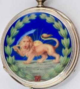 Unique antique Persian military officers award silver&enamel watch.Shah Mozaffar