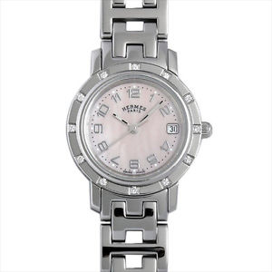 Used Watch Women HERMES Clipper nacres CL4.230.214 / 3821 Quartz Pink Shell V6L