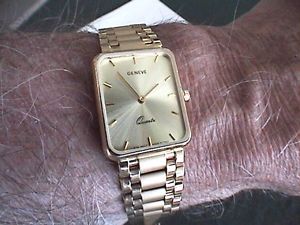NEW Geneve Quartz 14k Yellow Solid Gold Both Band and Case Men`s Watch 51.5 Gram