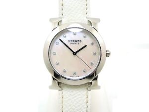 Used[A] Watch HERMES Rondo HR1.510 Quartz Shell 12PD white leather belt O0P