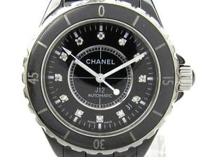 Auth CHANEL Ceramic Stainless Steel Diamond J12 Watch Men's Automatic