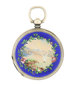 Georges Favre-Jacot & Co. Silver and Enamel Key-Wind Hunter Case Pocket Watch...