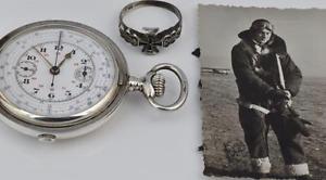 MUSEUM German Luftwaffe Pilots award silver chronograph pocket watch&silver ring