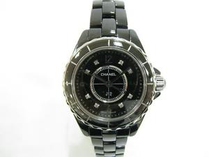 Auth CHANEL Ceramic J12 29mm Black 8Pc Diamond Wristwatch Ladies Quartz