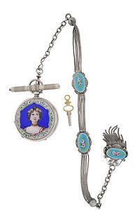 Edouard Juvet Rare Silver and Enamel Men’s Hunter Pocket Watch made for the C...