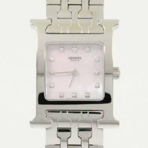 Used[B] Watch Hermes HH1.210 H Watch 12P Quartz Pink Shell Diamond I2Z
