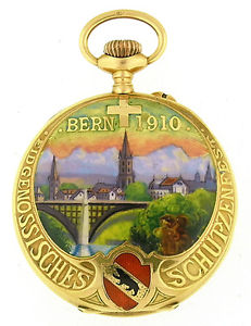 Orion (Brandt & Hofmann) Bienne 18k YG Keyless Lady’s Pendant Watch, Painted ...