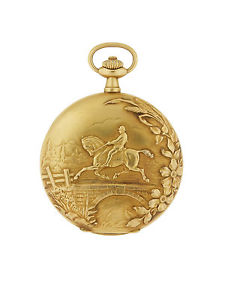 Humbert-Ramuz & Co. Swiss 18k Yellow Gold Hunting Case Pocket Watch w/ Horse ...