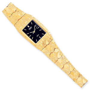 10k Yellow Gold Black 27x47mm Dial Square Face Water Resistant Nugget Watch