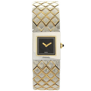 Auth CHANEL Stainless/Yellowgold Matelasse Waist Watch Switzerland:W1117_g_186
