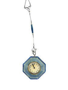 Ladys Gold, Platinum, Enamel & Diamond Pendant Watch with Matching Necklace