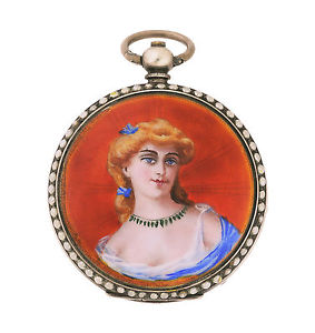 J. Ullmann & Co. Hong Kong Rare Silver and Enamel Pocket Watch Studded with H...
