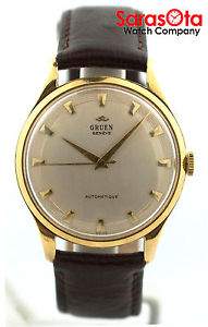 Vintage Gruen Geneve Silver Dial 14K Yellow Gold Bumper Automatic Men's Watch