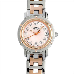 Used Watch Women HERMES Clipper nacres CL4.221.214 / 3824 Quartz Pink Shell M5R