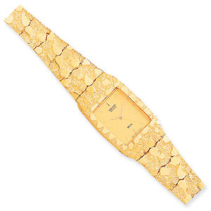 10k Yellow Gold Champagne Dial Square Face 8 Inch Water Resistant Nugget Watch