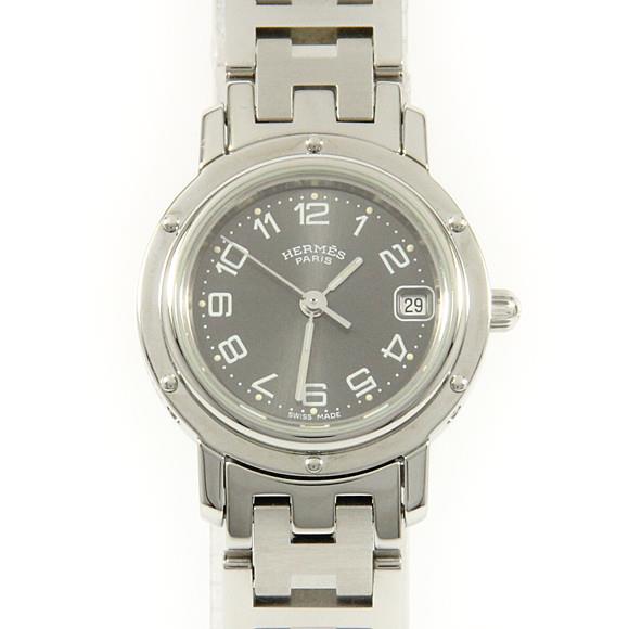 Used[B] Watch Hermes CL4.210 Clipper Quartz Grey Arabic With genuine BOX X3L