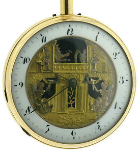 Jacquemart Figuren Automat Punchinello ¼ Repetition schwere 18k Gold Taschenuhr