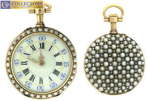 Victorian Golay, Leresche & Fils 18K Gold Enamel Seed Pearl Diamond Pocket Watch