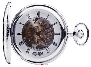 Sterling Silver Skeleton Pocket Watch Half Hunter with Visible 17 Jewel Movement