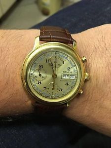 Mens GENEVE WATCH CHRONOGRAPH AUTOMATIC VALJOUX 7750 Solid Gold 18kt Swiss
