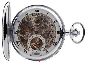 Sterling Silver Skeleton Pocket Watch Full Hunter with Visible 17 Jewel Movement