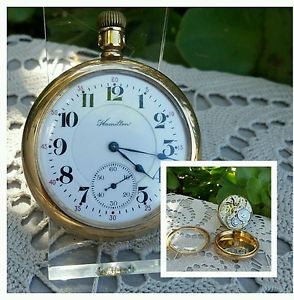 Vtg 1914 Hamilton 14KG 585 960 Railroad Pocket Watch Keystone 21 Jewels Engraved