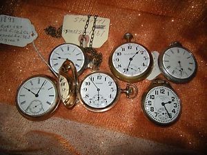 6 antique pocketwatches Illinois,Hamilton,Elgin,Elgin, Waltham, BW Raymond Elgin