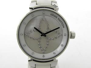 Auth LOUIS VUITTON Stainless steel Diamond Tambour Watch Ladies Quartz