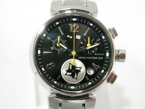 Auth LOUIS VUITTON Stainless Steel Tambour Chrono Lovely Cup Watch Quartz