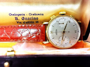 ANGELUS CHRONOGRAPH CRONO CAL 215 18K GOLD FANCY LUGS WRIST WATCH VINTAGE