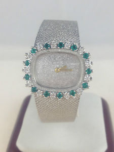 Bulova 14k White Gold Watch With Diamonds & Emeralds *RARE* Vintage Ladies Watch