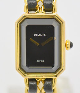 Auth Vintage CHANEL Premiere  Black dial S size quartz Ladies watch #27321