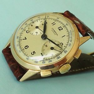 UNIVERSAL GENEVE 18K SOLID GOLD 1940S CAL 287 COLUMN WHELL RARE CHRONOGRAPH