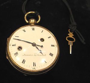 18th Century 9k Gold Monnier & Musard Key Wind Swiss Fusee Chain Pocket Watch