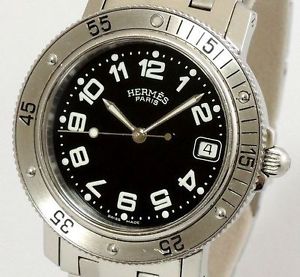 Pre-Owned Hermes Clipper Divers SS Black Dial Men's Quartz Wristwatch CL7.710,MR