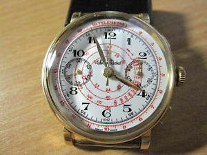 VINTAGE, SWISS MADE 18K. TWO REGISTER CHRONOGRAPG WRISTWATCH, VAL-22