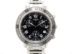 Used[A] Watch Men HERMES Clipper Diver Chronograph CL2.910 quartz black SS J6R