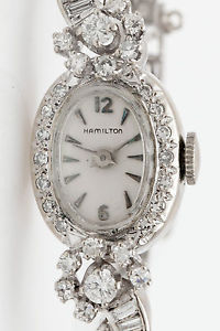 Vintage Hamilton $9000 3ct Marquis Baguette Round Diamond 14k Gold Ladies Watch