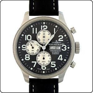 Zeno Swiss Automatic Pilot Oversized 47mm Chronograph Watch Steel Ref 8557 TVDD