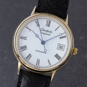 GLASHÜTTE ORIGINAL 14K (0,585) GOLD DATUM AUTOMATIK GLASBODEN VP: 14100,- EURO