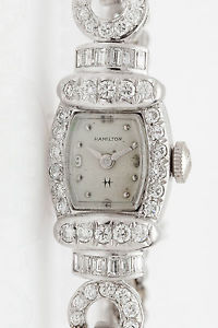 Vintage 1950s $10,000 3ct VS G Diamond Baguette Hamilton Platinum Ladies Watch